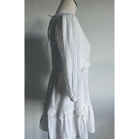 LUSH White V-Neck Ruffle Top Keyhole Tie Back Lined Cotton Small - Picture 8 of 12